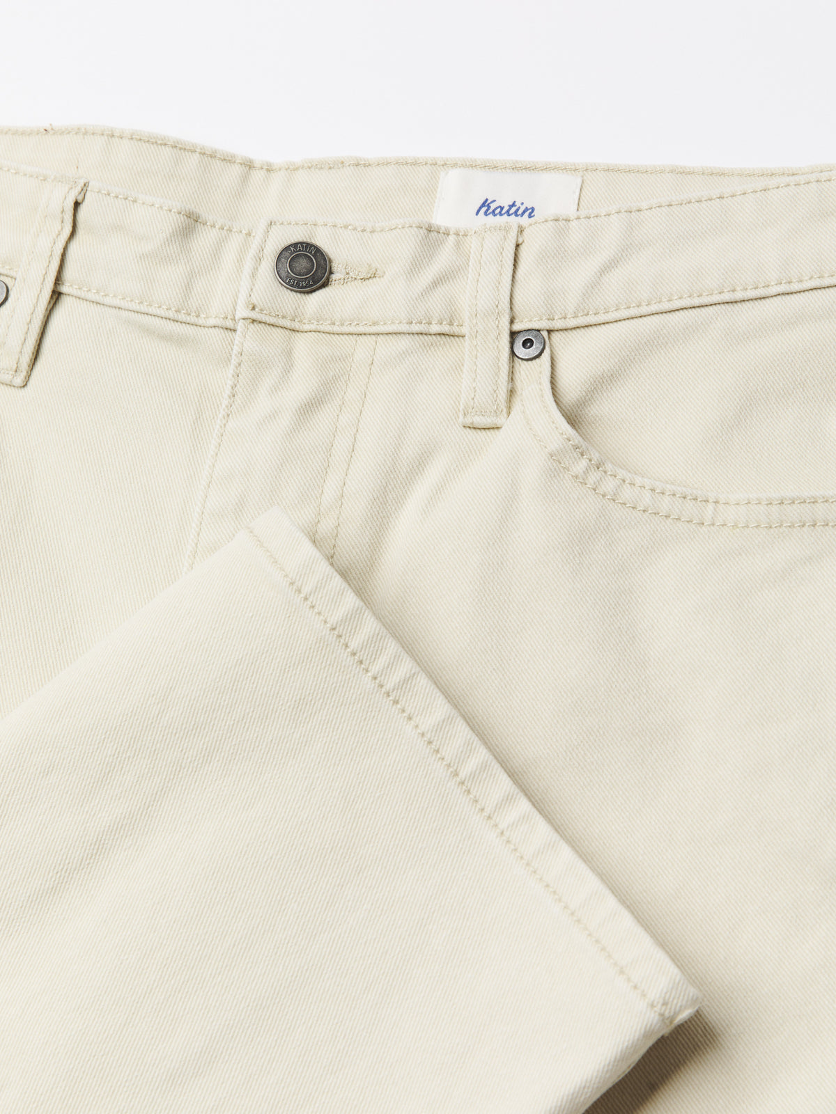 Katin Ren 57 Classic Straight Bull Denim in Birch bull denim, flat, front detail #color_birch