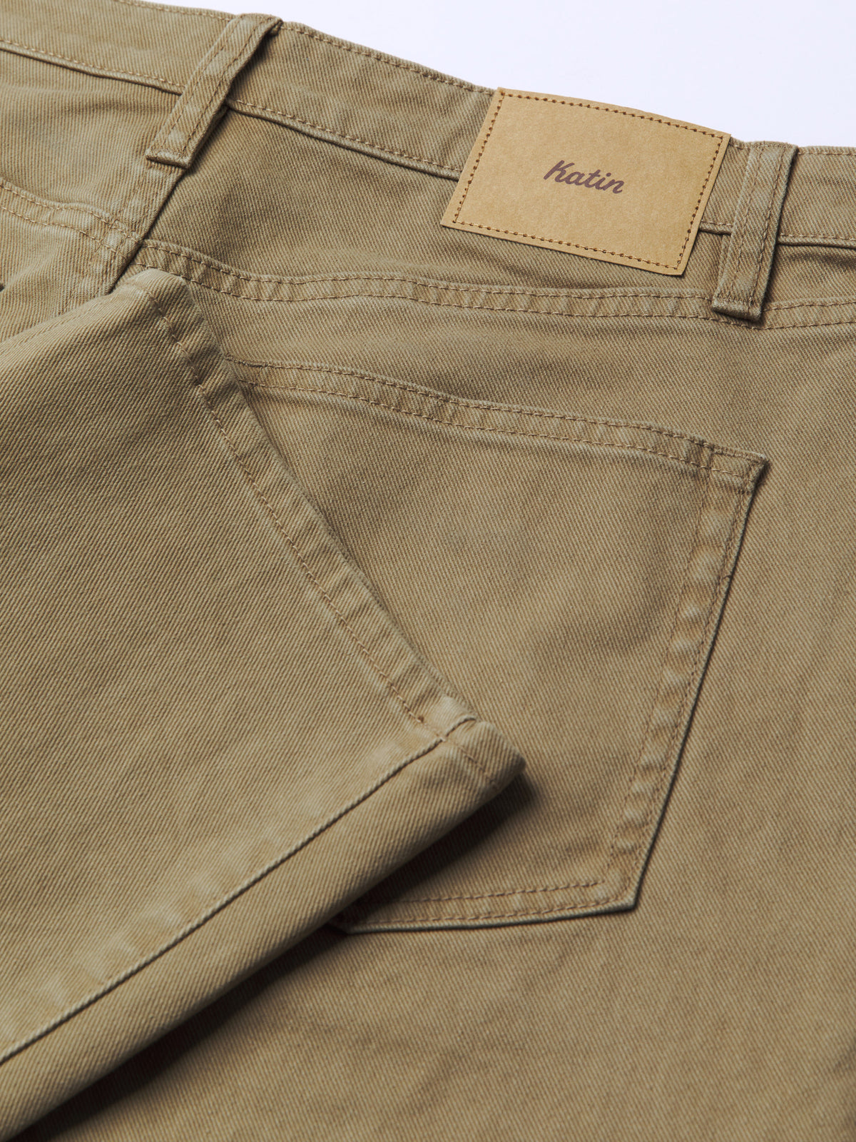 Katin Ren 57 Classic Straight Bull Denim in Covert Green, flat, back detail #color_covert green