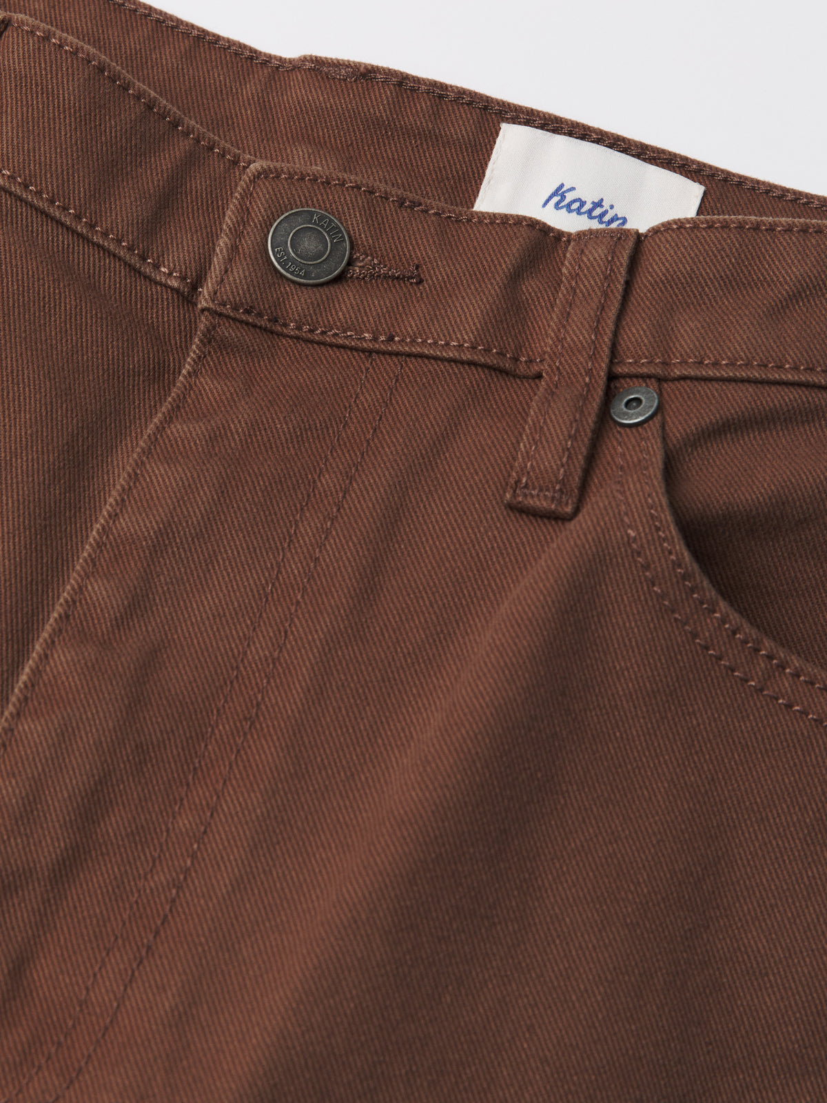 Katin Ren 57 Classic Straight Bull Denim in Mocha bull denim, flat, front detail #color_mocha