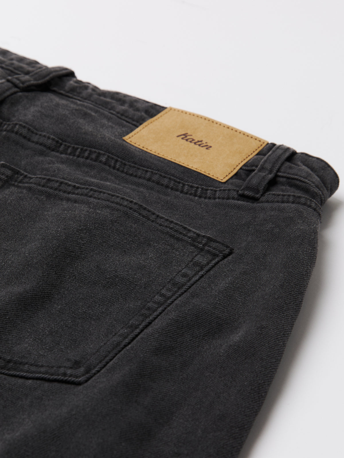Katin George 64 Relaxed in Washed Black denim, flat, back detail #color_washed black