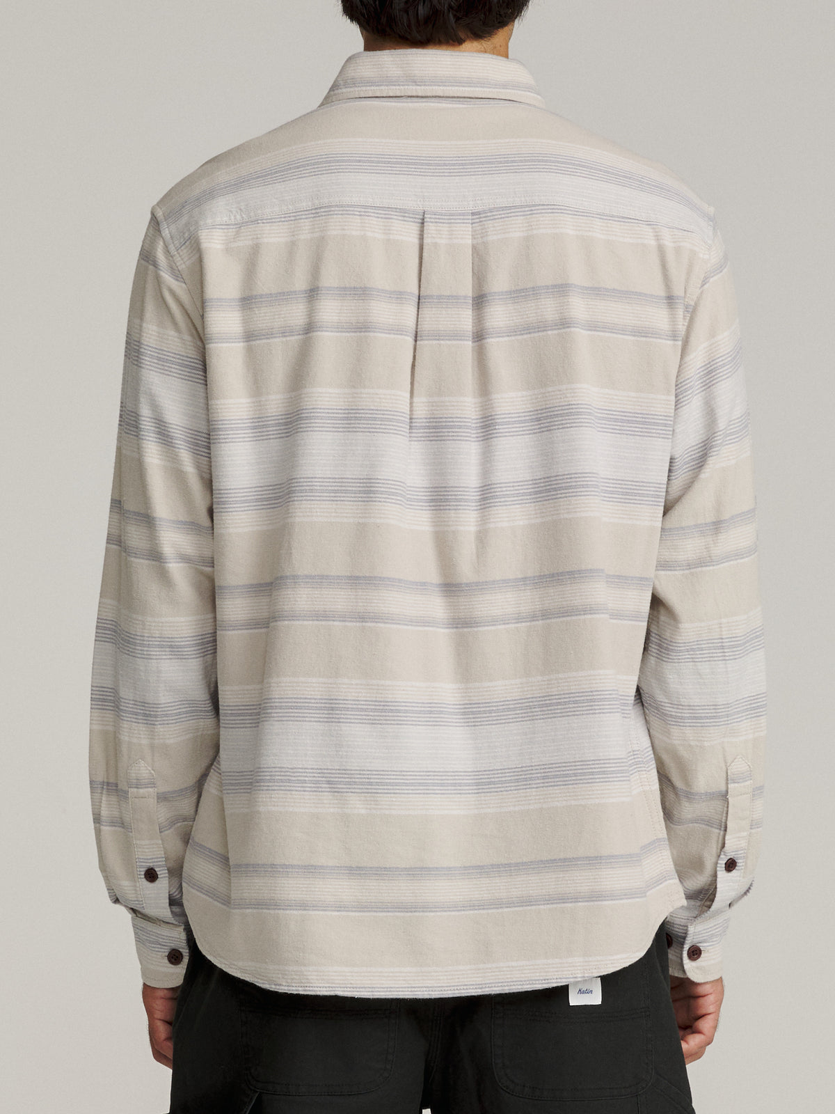 Katin Derek Flannel in Birch lightweight flannel, on model, back #color_birch