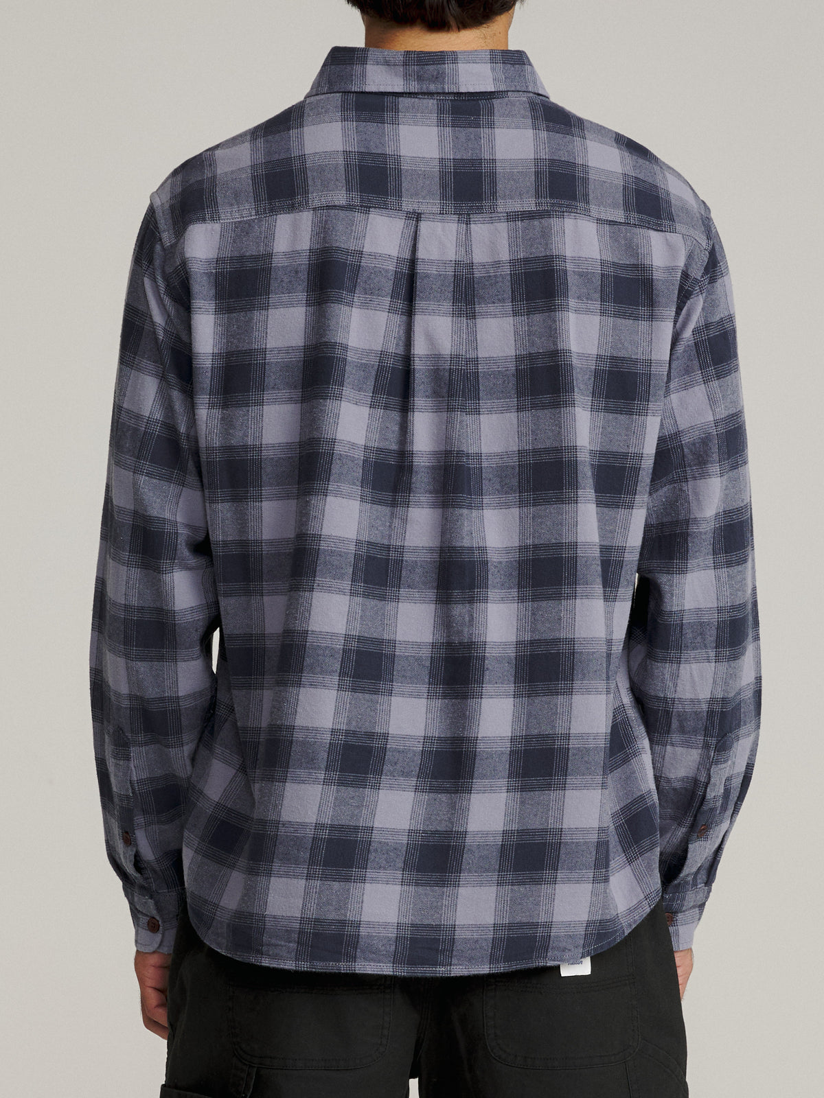 Katin Derek Flannel in Tradewinds Plaid lightweight flannel, on model, back #color_tradewinds plaid