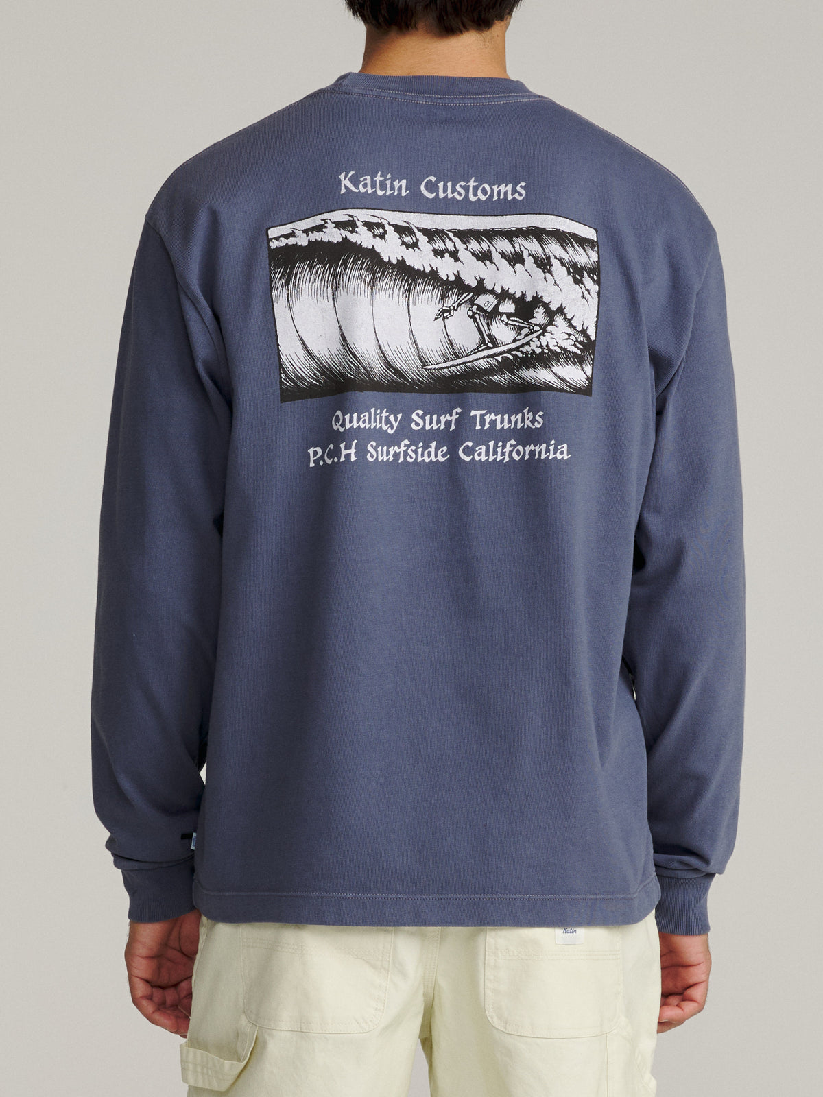 Void Box Fit LS Tee in Washed Blue Vintage Wash, on model, back #color_washed blue vintage wash