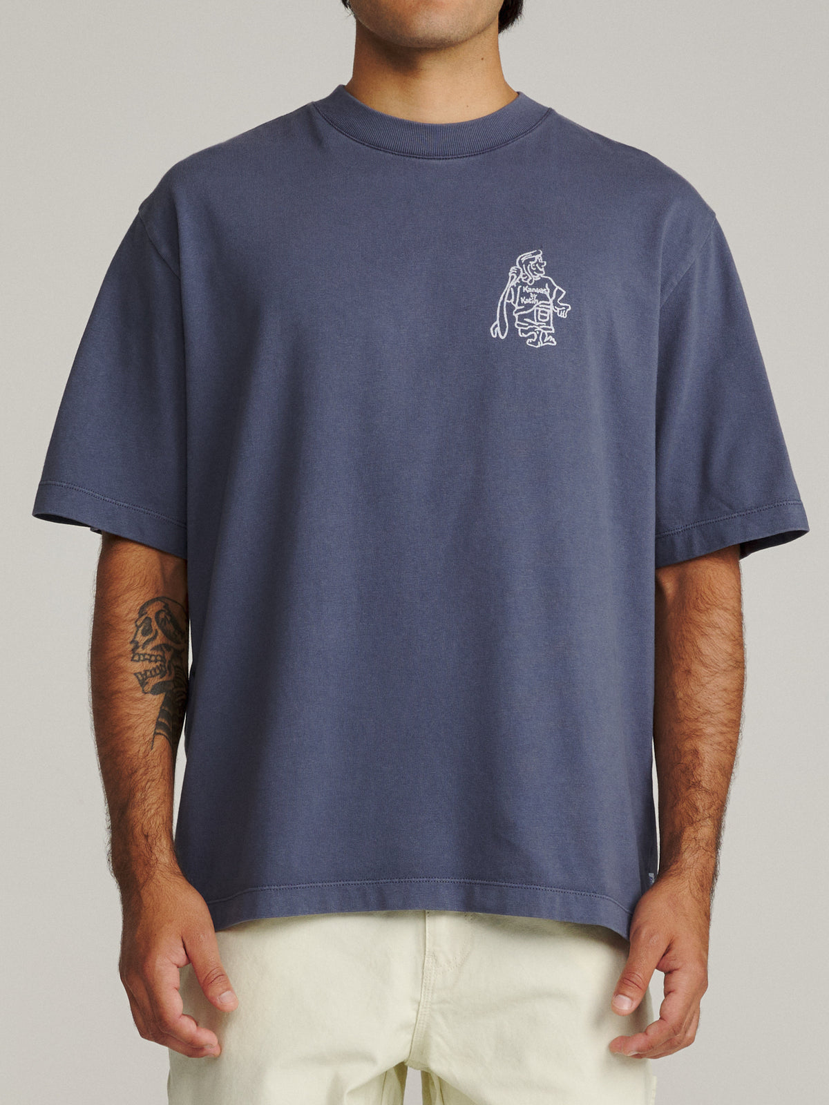 Katin Hot Line Box Fit Tee in Midnight Vintage Wash, on model, front #color_midnight vintage wash