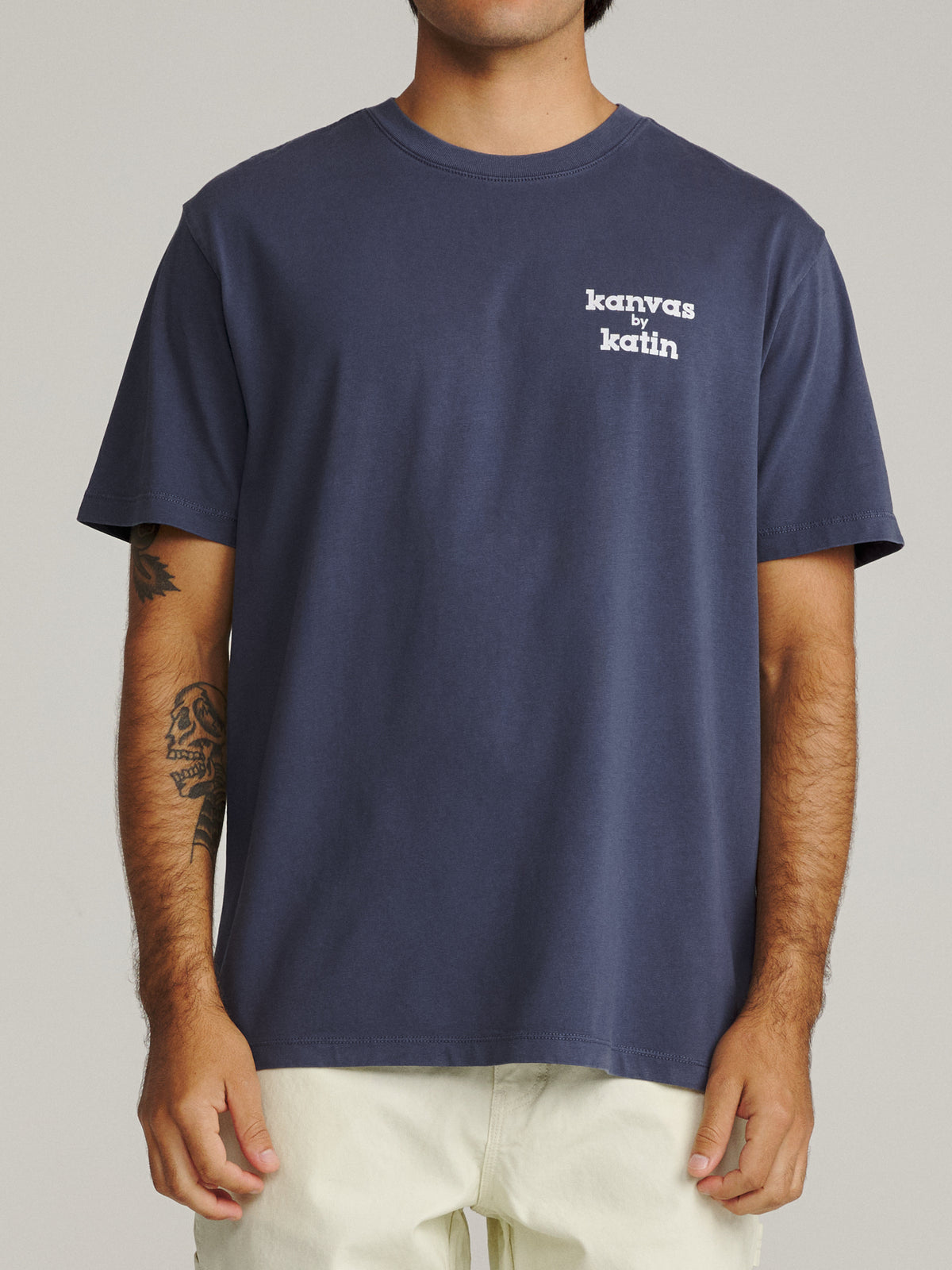 Katin K-Man Tee in Washed Blue Vintage Wash, on model, front #color_washed blue vintage wash