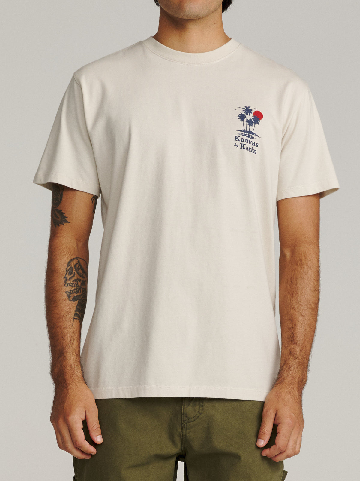 Katin Kai Tee in Vintage White midweight jersey, on model, front #color_vintage white