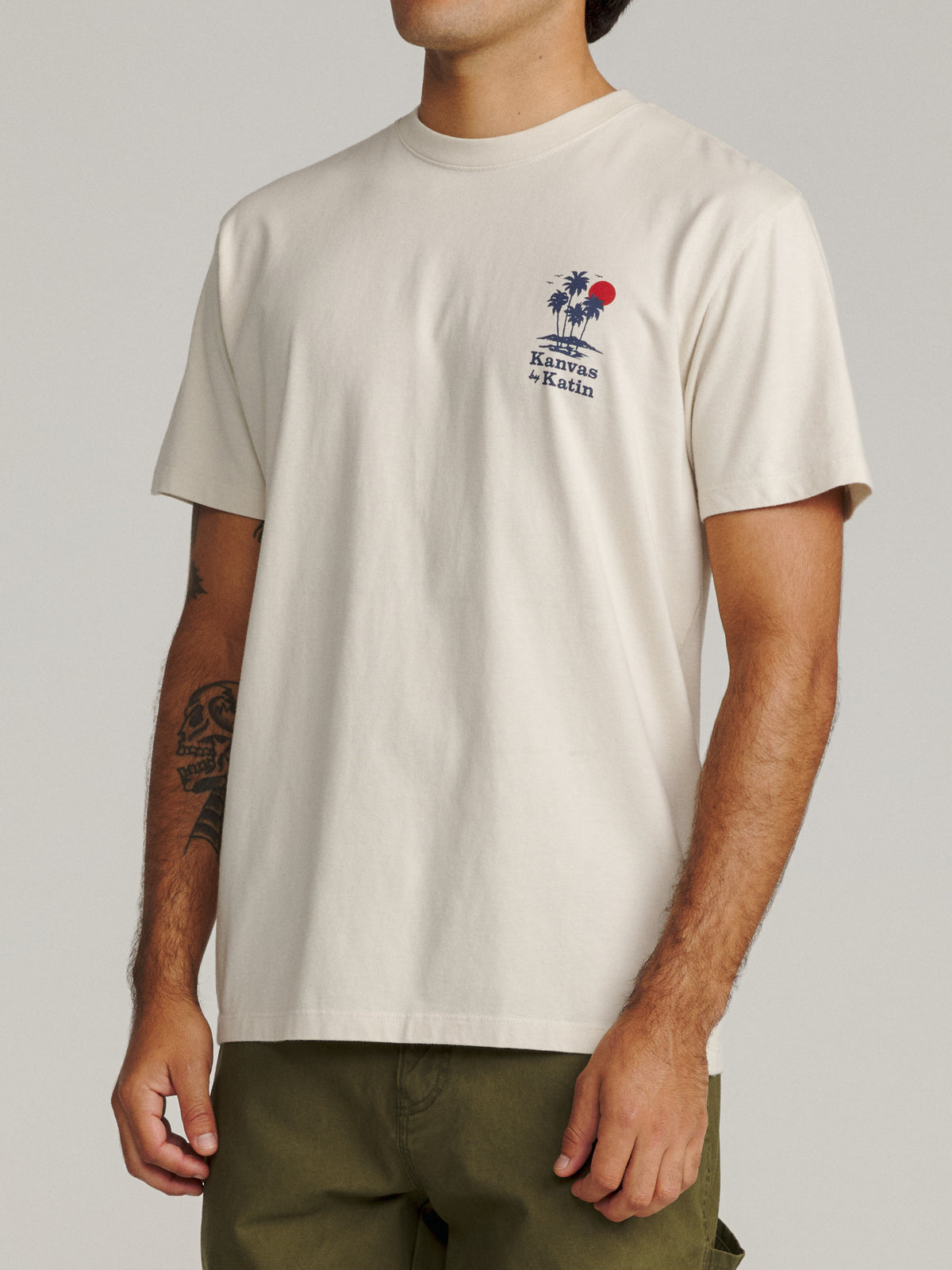 Katin Kai Tee in Vintage White midweight jersey, on model, side #color_vintage white