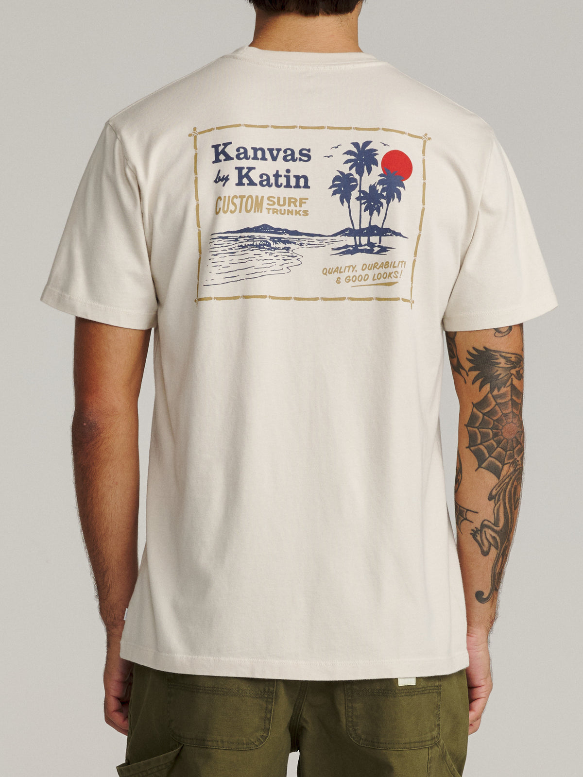 Katin Kai Tee in Vintage White midweight jersey, on model, back #color_vintage white