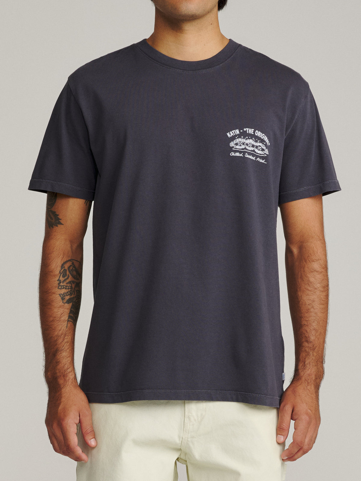 Katin Shuck Tee in Polar Navy Vintage Wash, on model, front #color_polar navy vintage wash