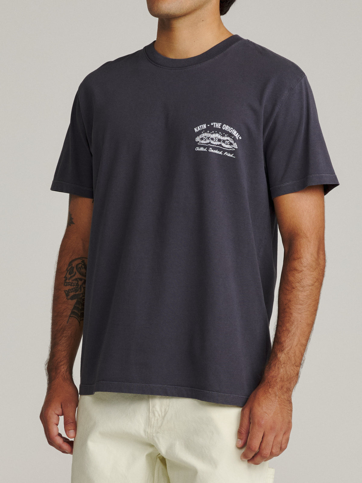 Katin Shuck Tee in Polar Navy Vintage Wash, on model, side #color_polar navy vintage wash