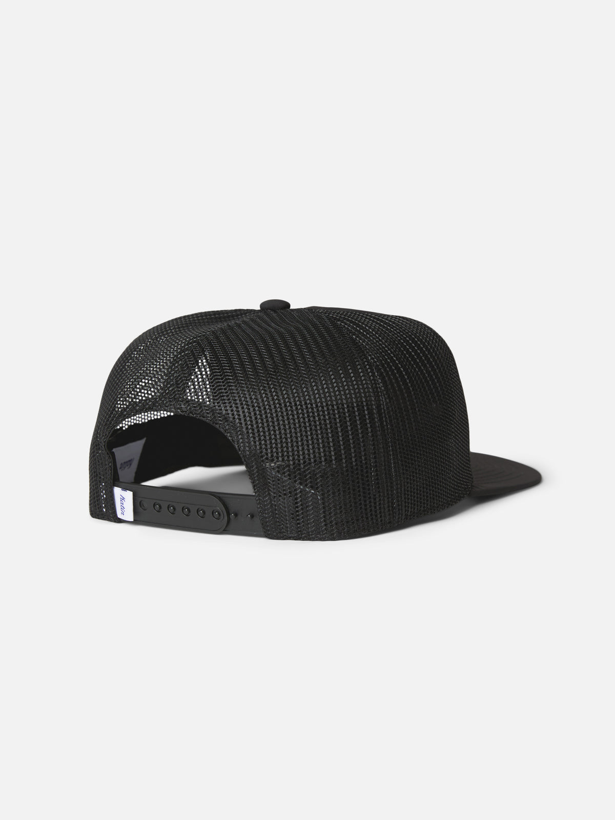 Katin Helios Trucker Hat in Black recycled nylon and mesh, flat, back #color_black