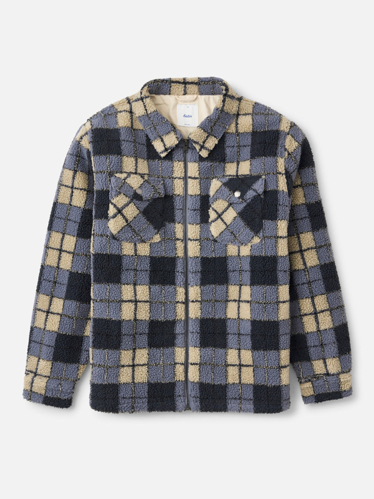 Katin Anderson Sherpa Jacket in Storm Blue sherpa, flat, front #color_storm blue
