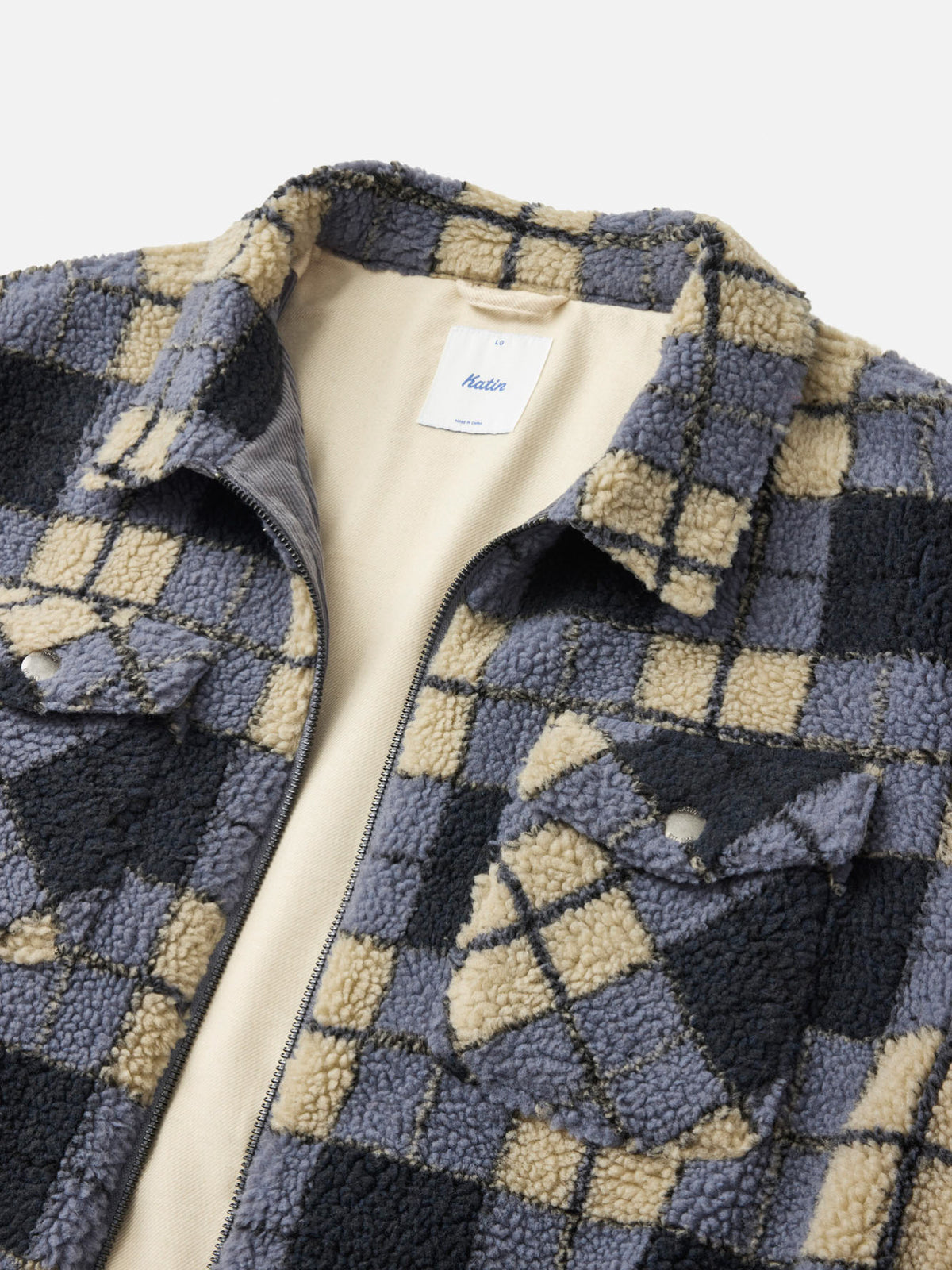 Katin Anderson Sherpa Jacket in Storm Blue sherpa, detail #color_storm blue