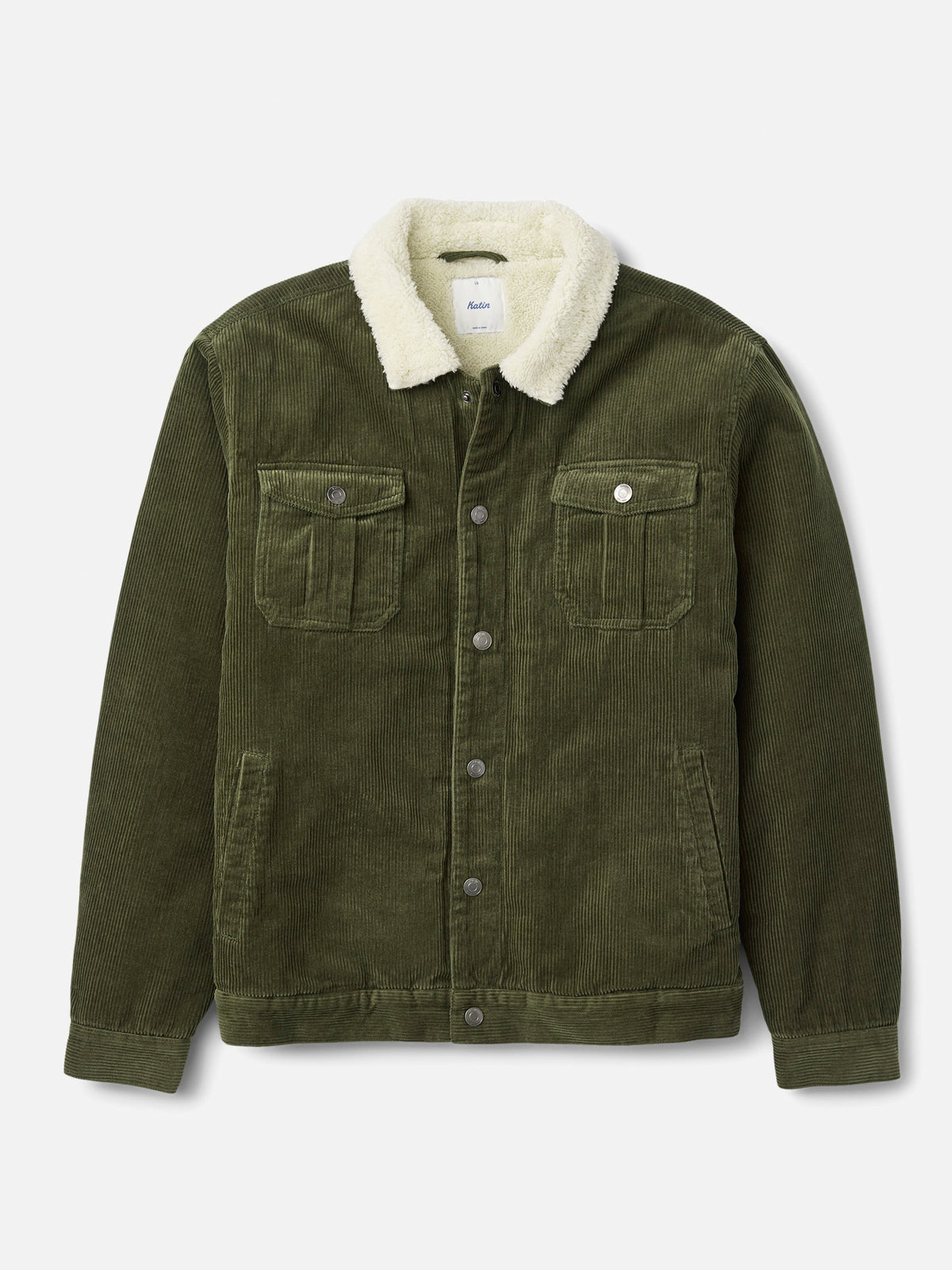 Katin Harris Corduroy Jacket in Dark Olive corduroy, flat, front #color_dark olive