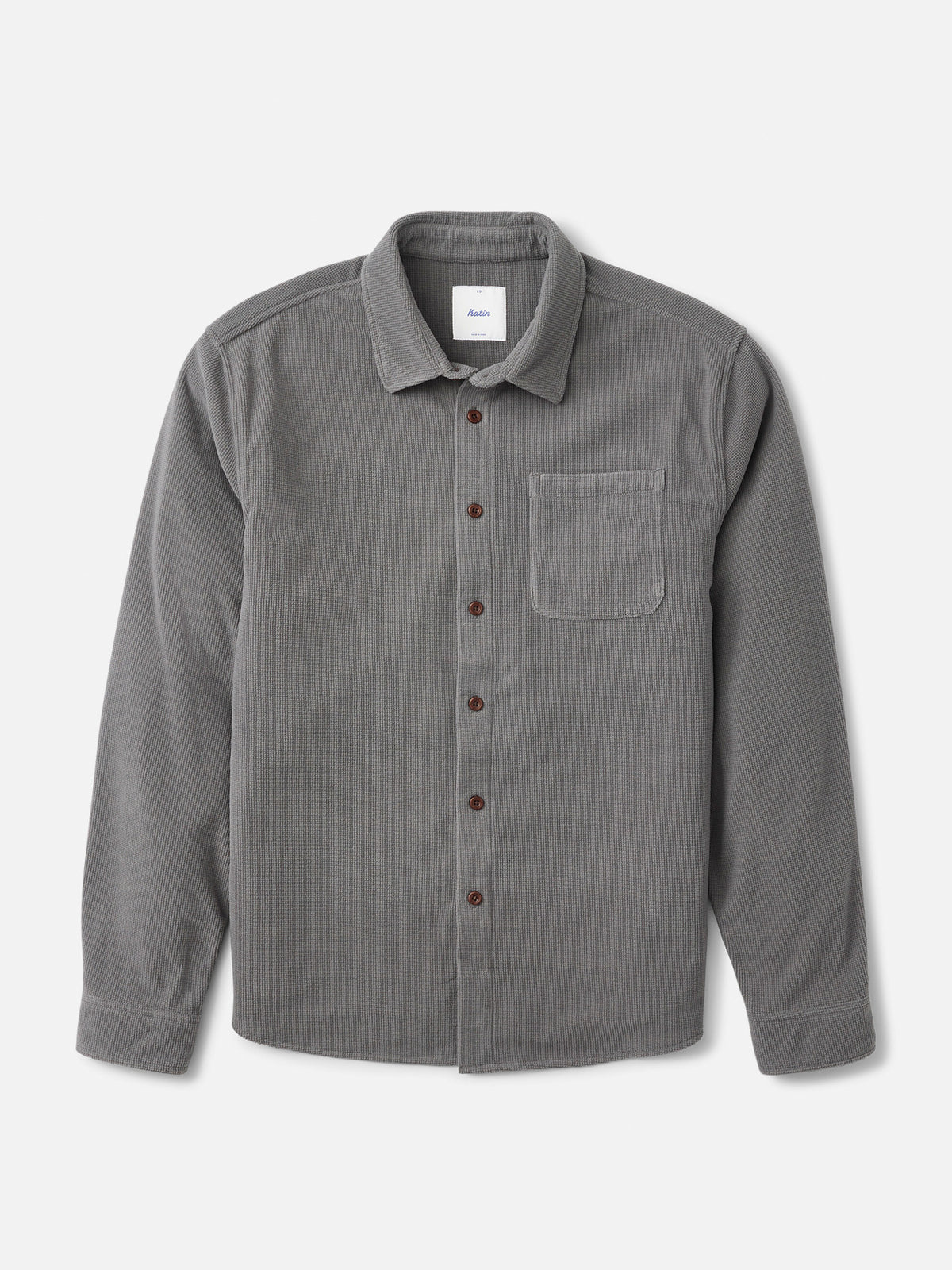 Katin Roland Shirt in Graphite waffle knit corduroy, flat, front #color_graphite