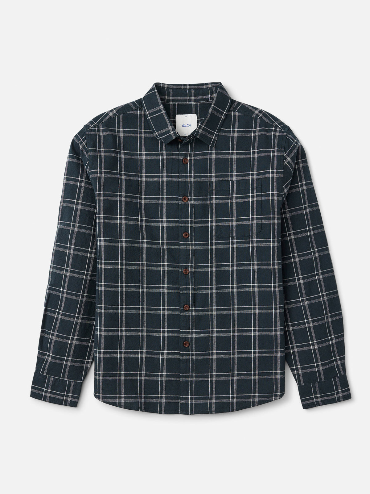 Katin Tack Shirt in Black with a simple two-color plaid, flat, front #color_black