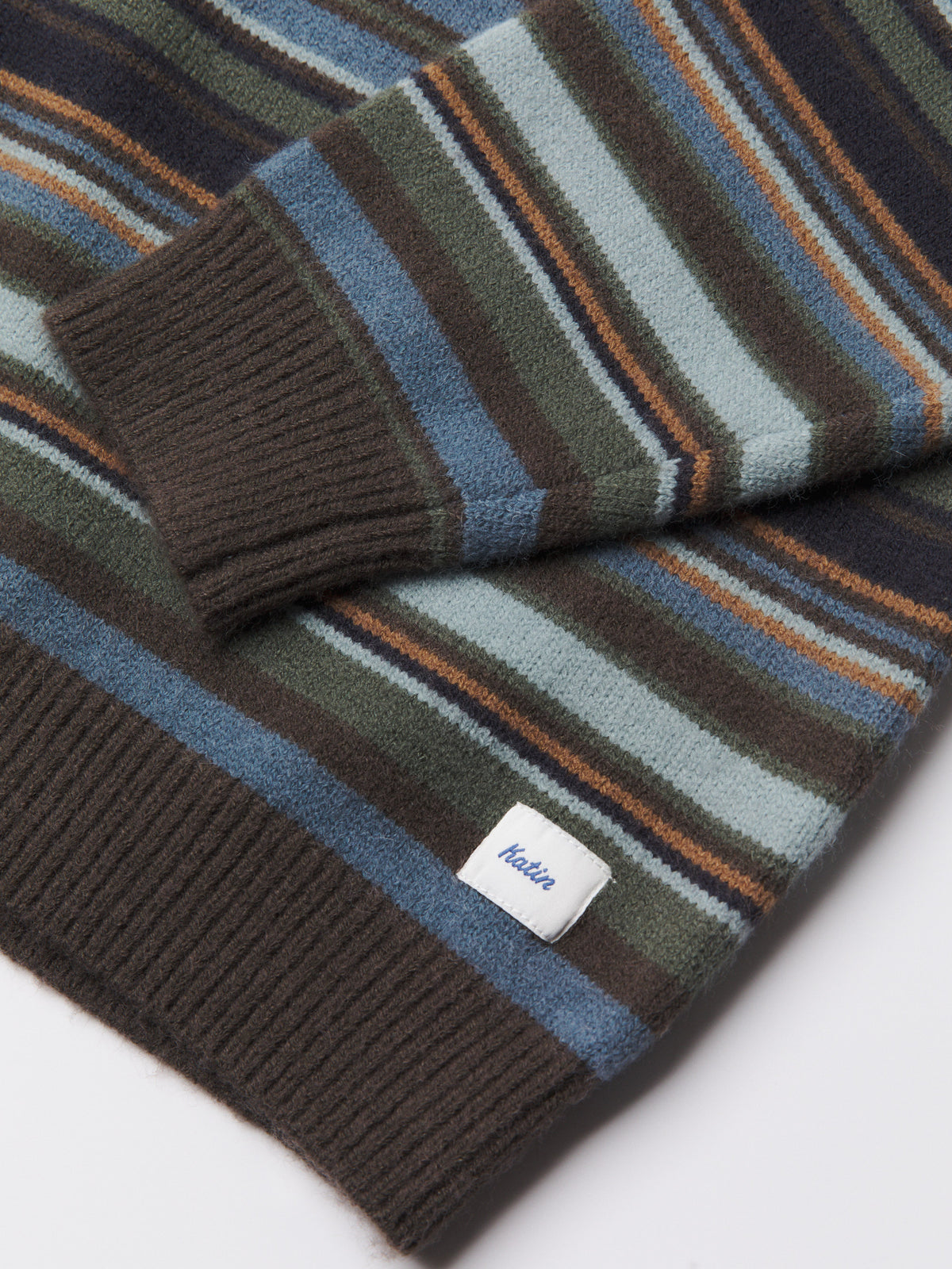 Katin Hitch Sweater in Tempest Blue with a custom stripe pattern, flat, sleeve and flag detail #color_tempest blue