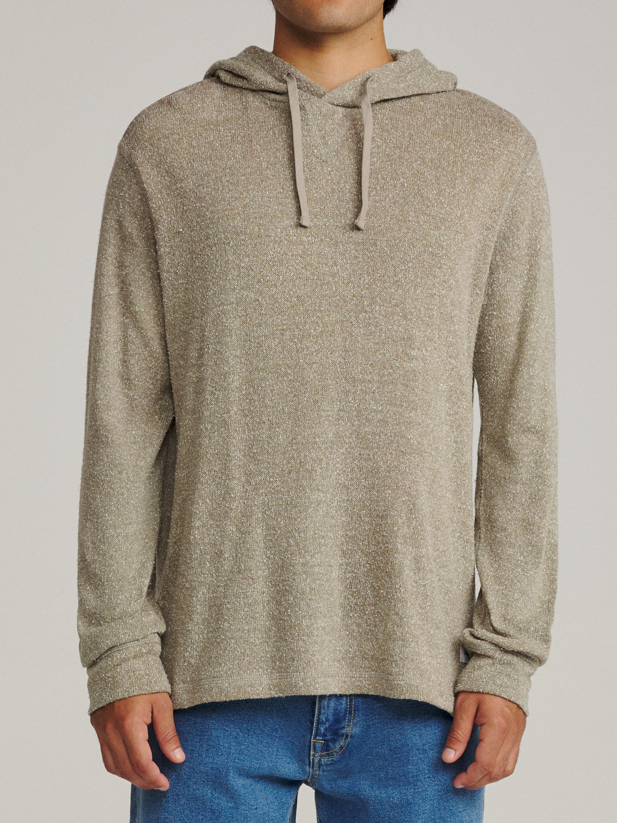 Katin Sock Hood Sweater in Light Olive, on model, front #color_light olive