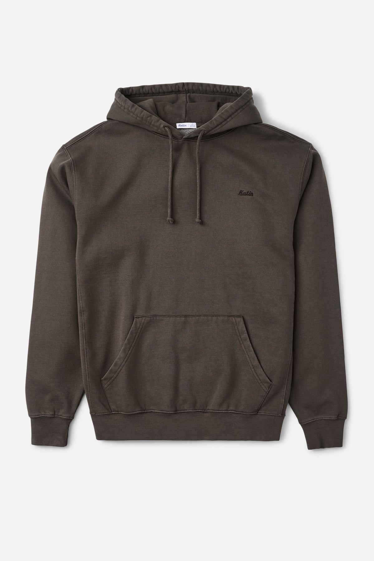 Katin Boys Embroidered Hoodie in Lead Vintage Wash heavyweight fleece with an embroidered Katin script logo, laid flat, front view #color_lead vintage wash