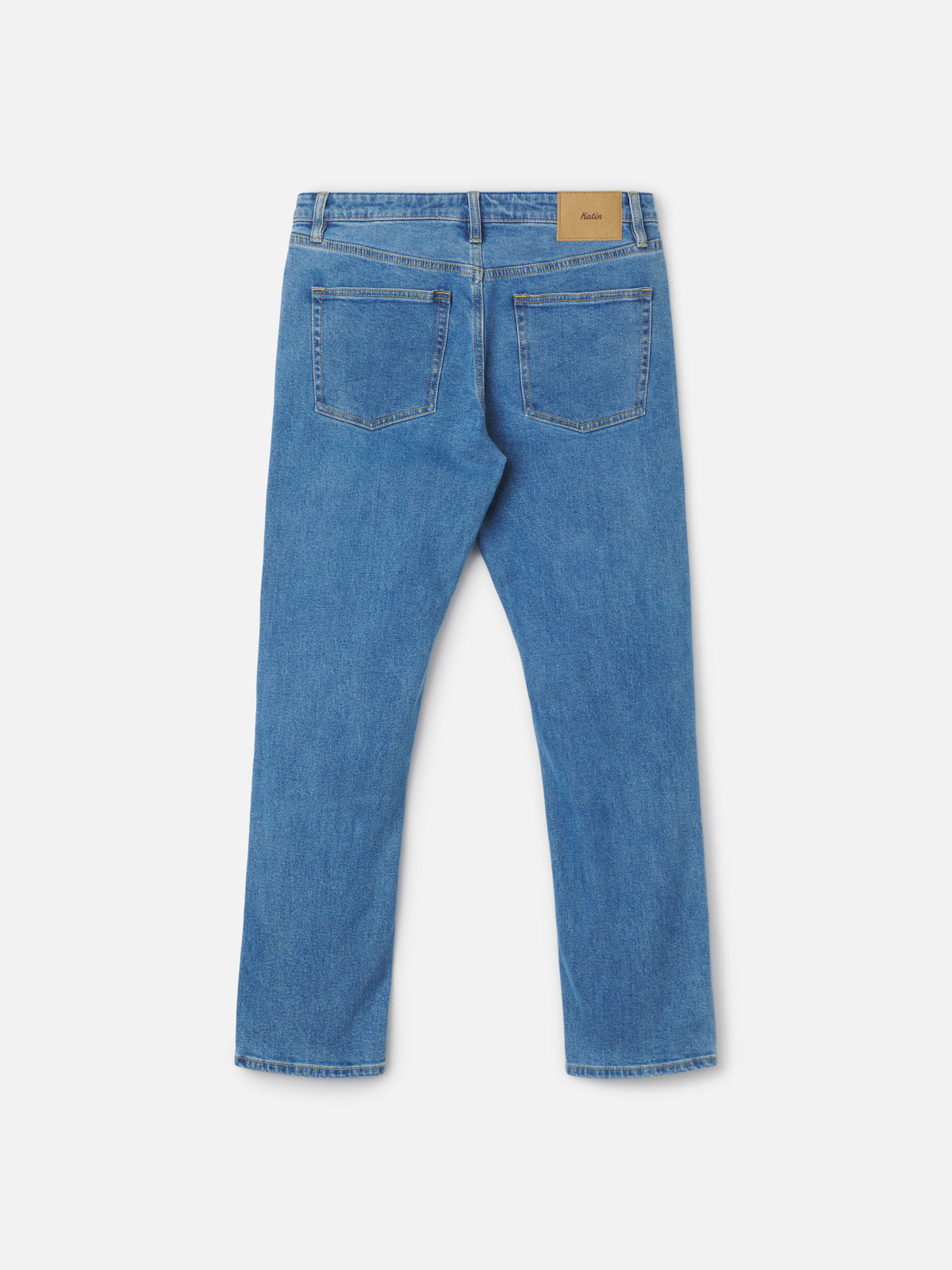 Katin Jacobs 71 Slim Straight in Medium Indigo denim, flat, back #color_medium indigo