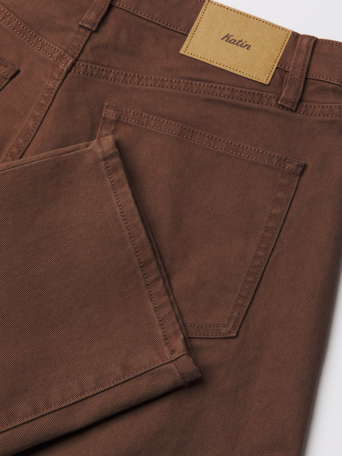 Katin Ren 57 Classic Straight Bull Denim in Mocha bull denim, flat, back detail #color_mocha