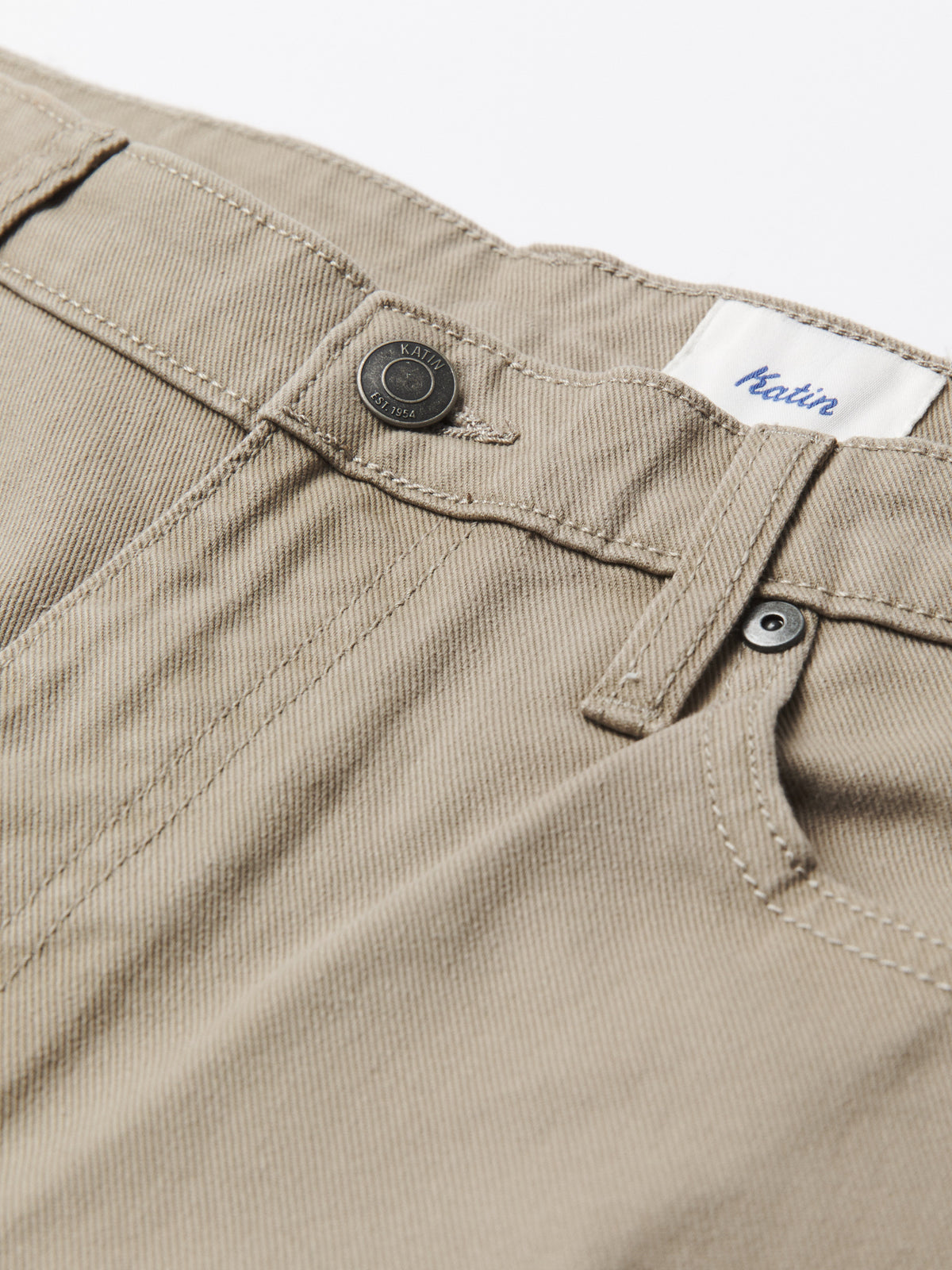 Katin George 64 Relaxed Bull Denim in Vintage Khaki bull denim, flat, front detail #color_vintage khaki