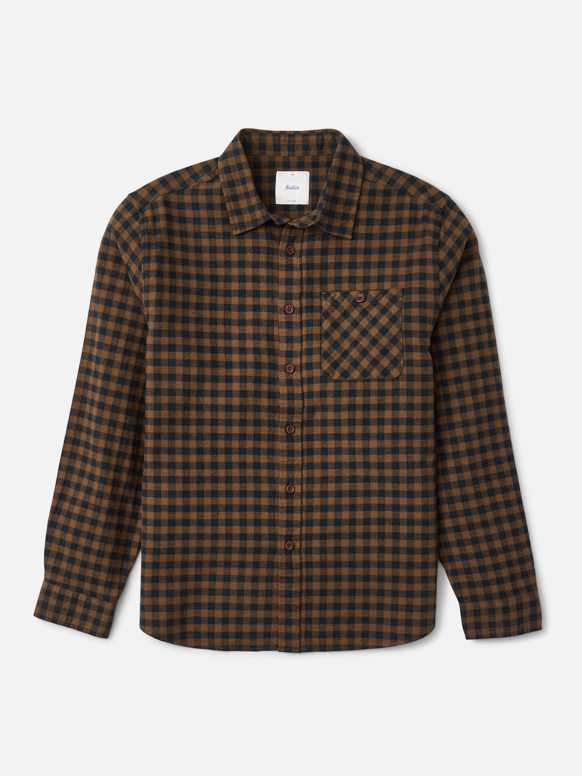 Katin Derek Flannel in Brown Plaid lightweight flannel, flat, front #color_brown plaid