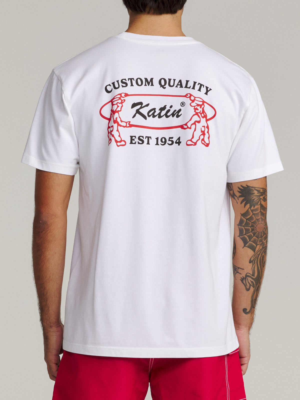 Katin Blanks Tee in White midweight jersey, on model, back #color_white