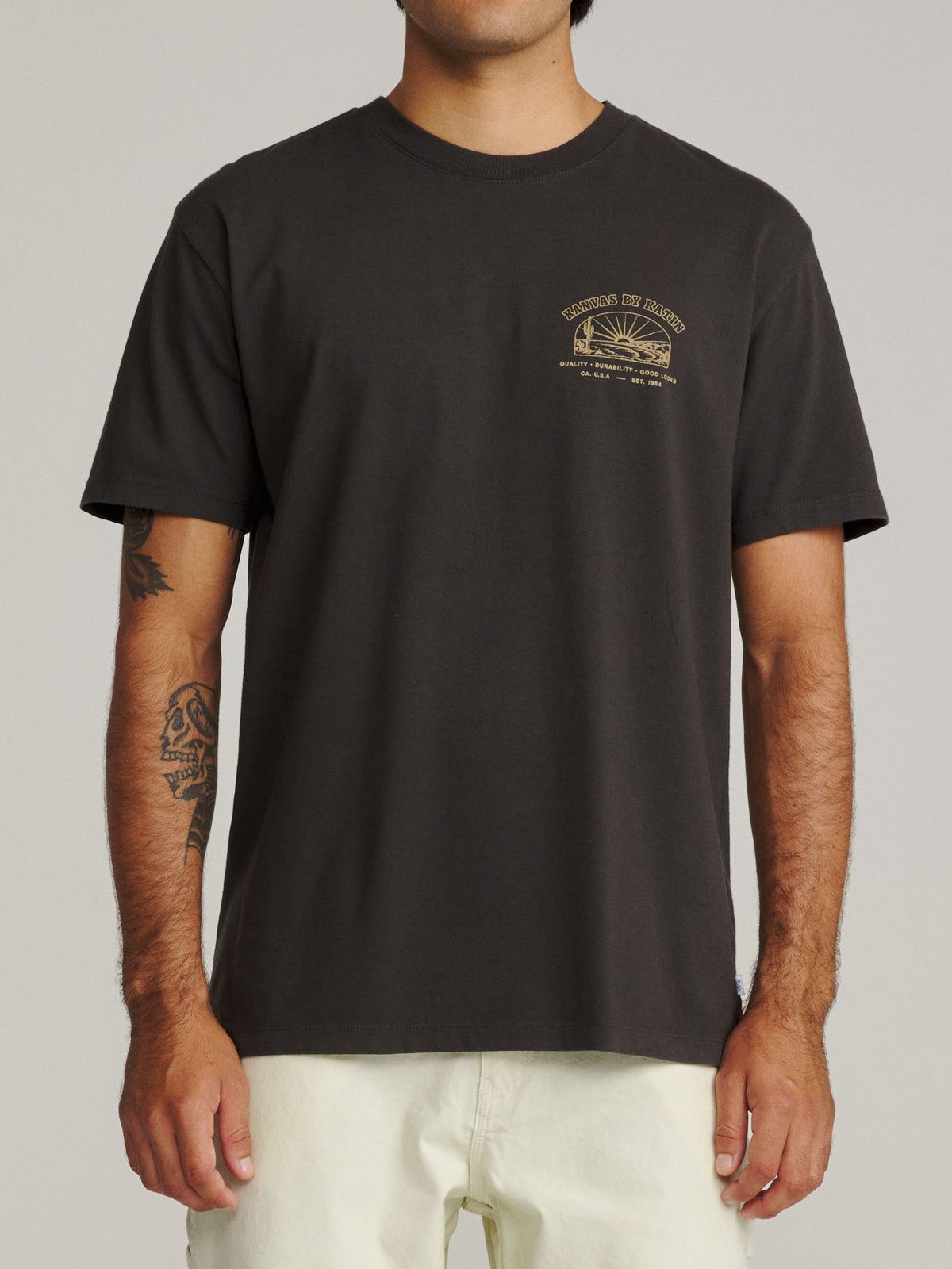 Katin Clint Tee in Black Wash midweight jersey, on model, front #color_black wash