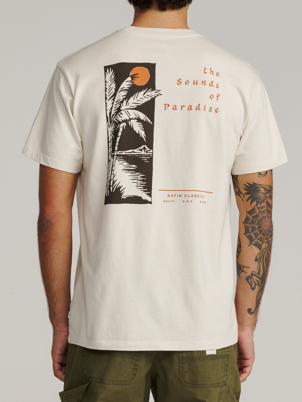 Katin Harmony Tee in Vintage White midweight jersey, on model, back #color_vintage white