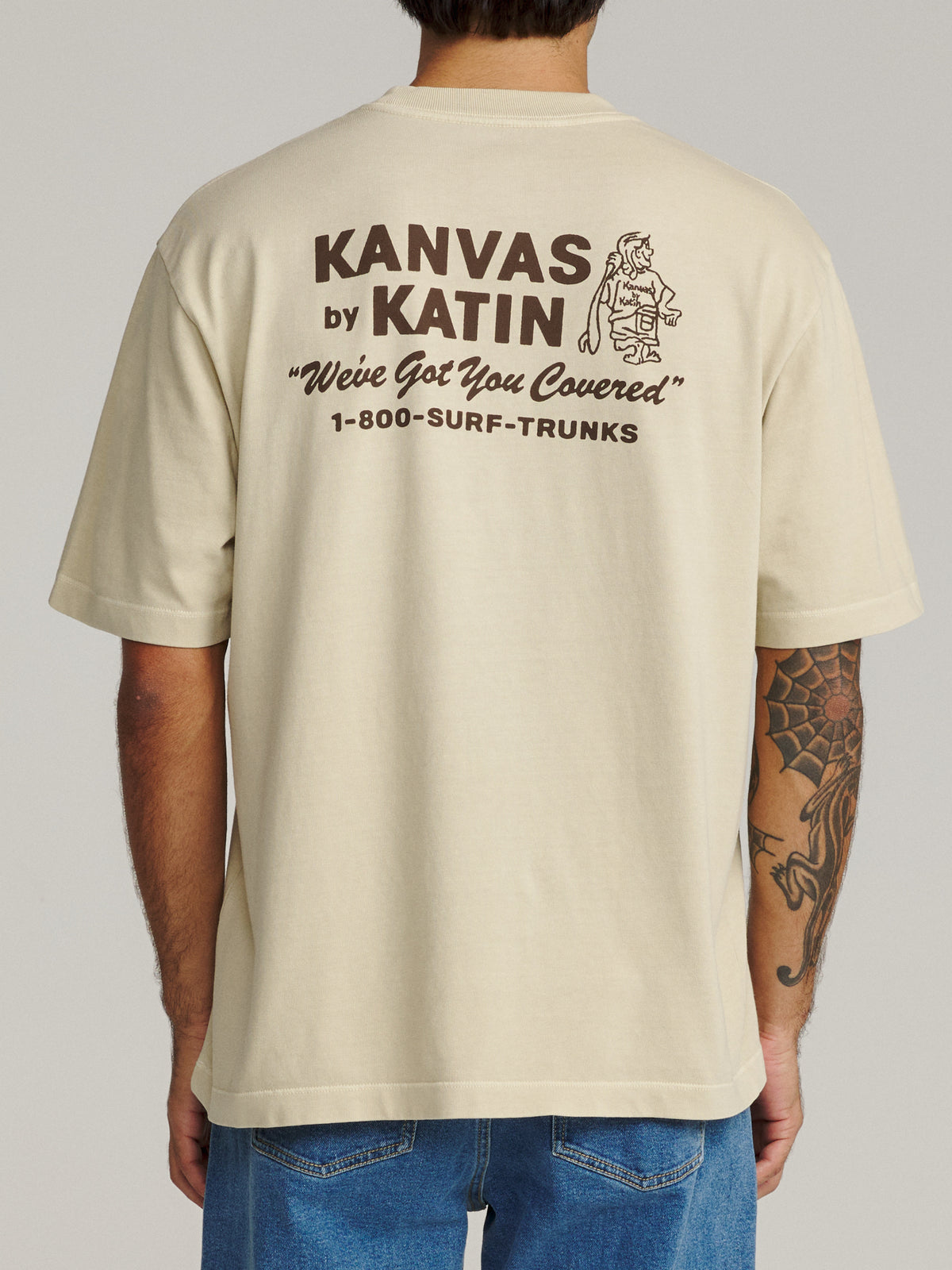 Katin Hot Line Box Fit Tee in Pelican Vintage Wash, on model, back #color_pelican vintage wash