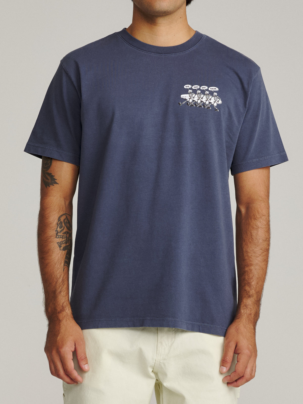 Katin Mas Hermanos Tee in Washed Blue Vintage Wash, on model, front #color_washed blue vintage wash