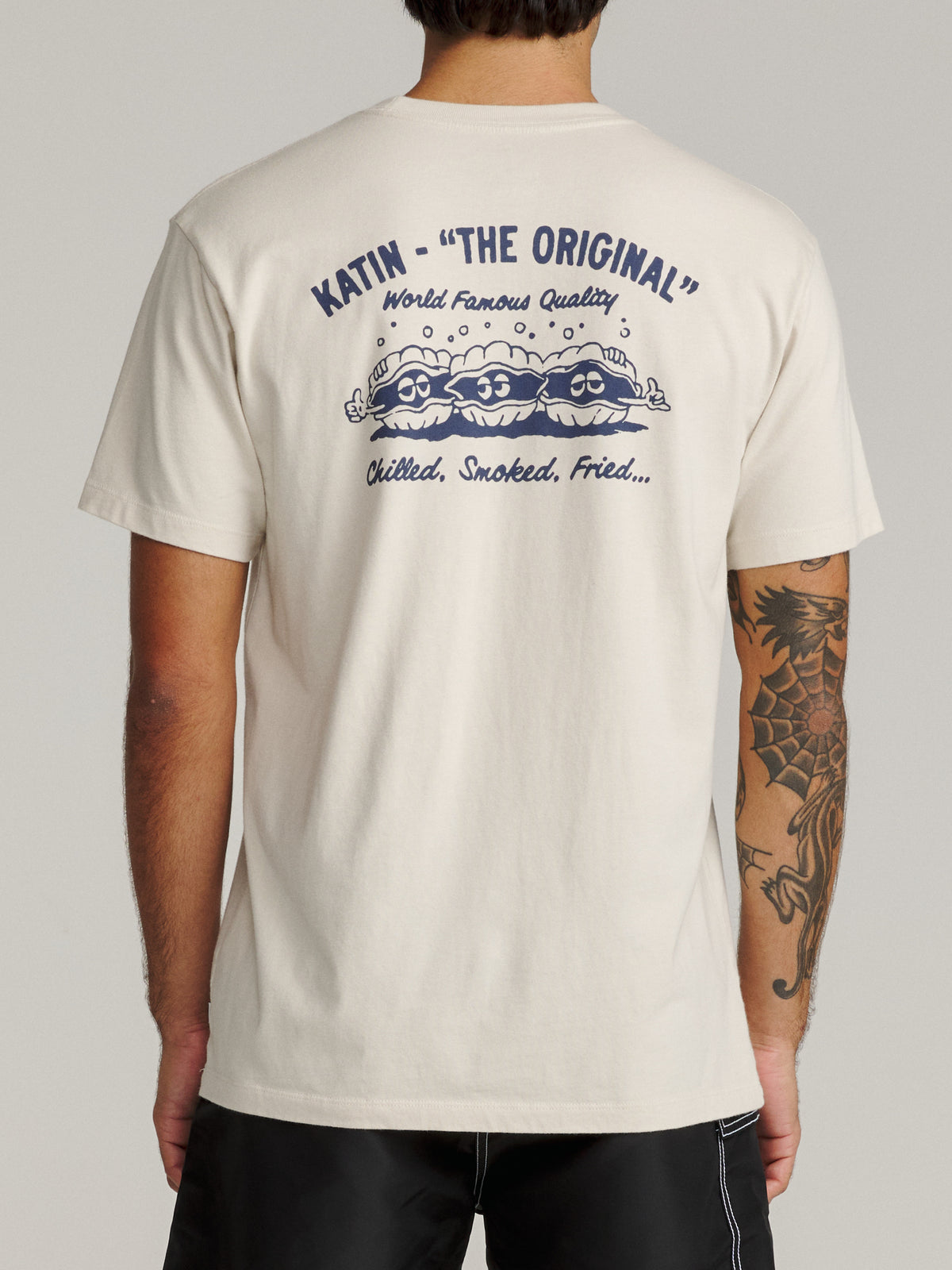 Katin Shuck Tee in Vintage White midweight jersey, on model, back #color_vintage white