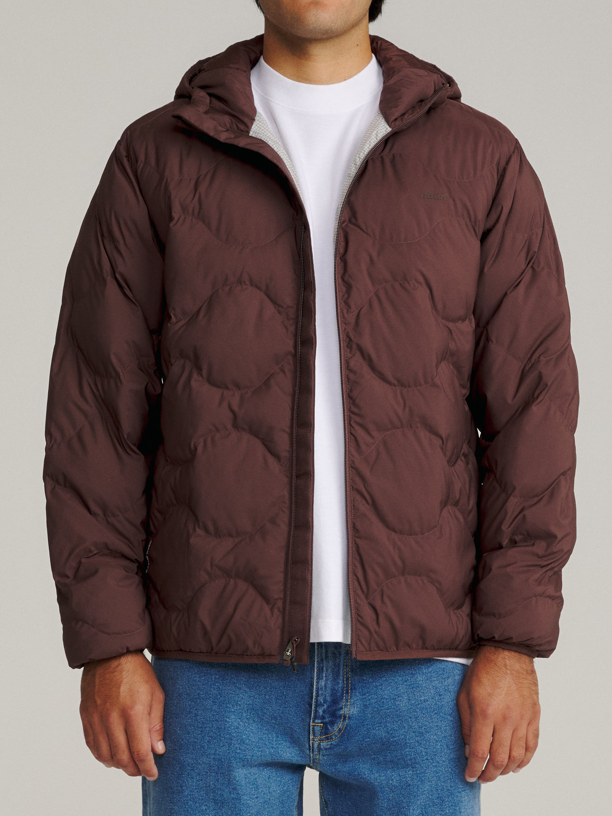 Katin OTG Henson Hooded Puffer in French Roast, on model, front #color_french roast