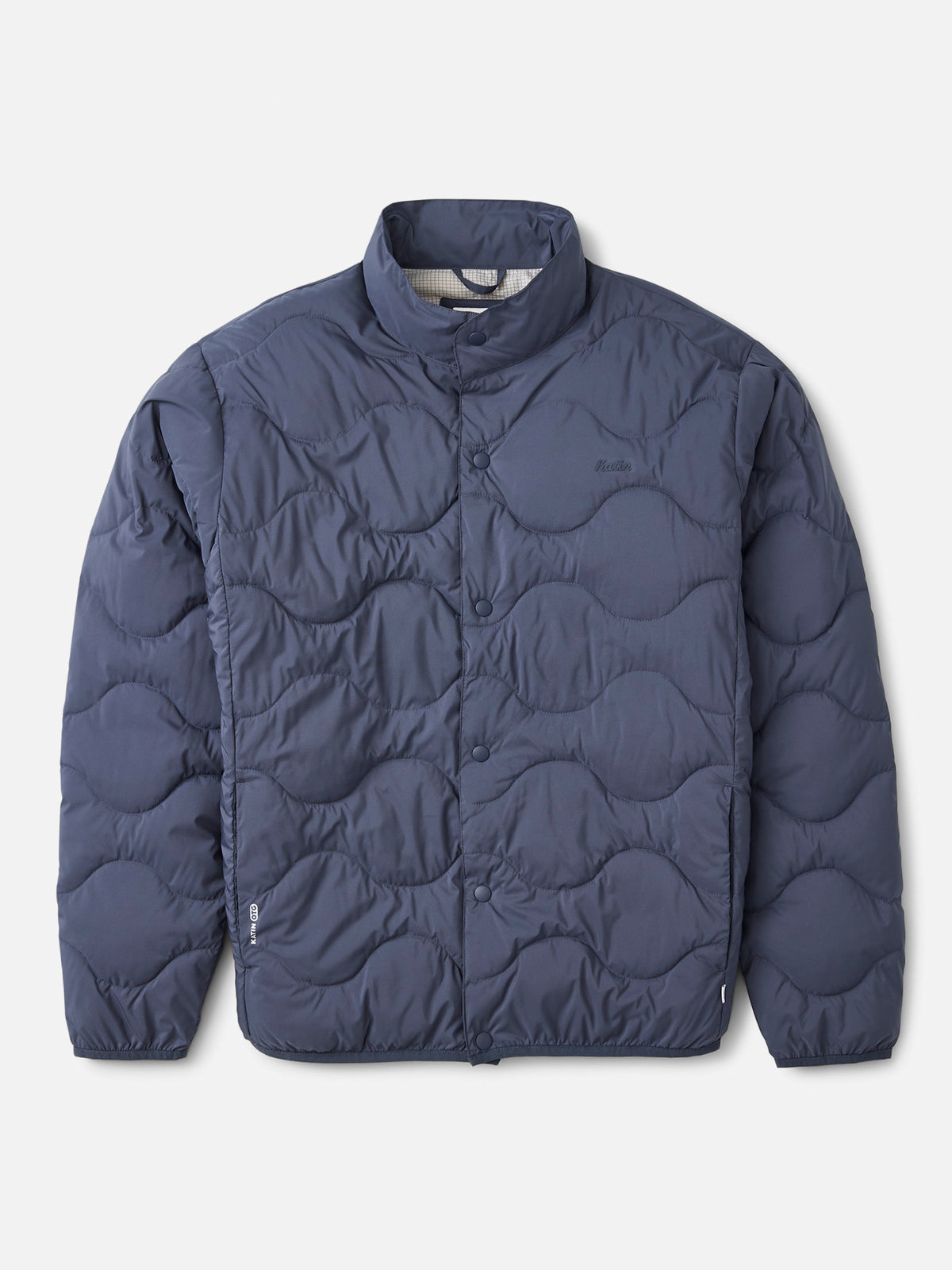 Katin OTG Ross Puffer in Washed Blue with an onion quilt pattern, flat, front #color_washed blue