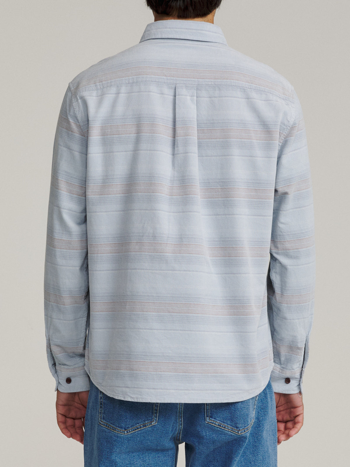 Katin Stevie Shirt in Light Blue 18 wale corduroy, on model, back #color_light blue