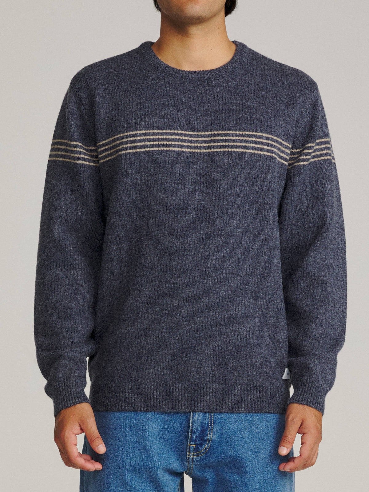 Katin Charles Sweater in Navy, on model, front #color_navy