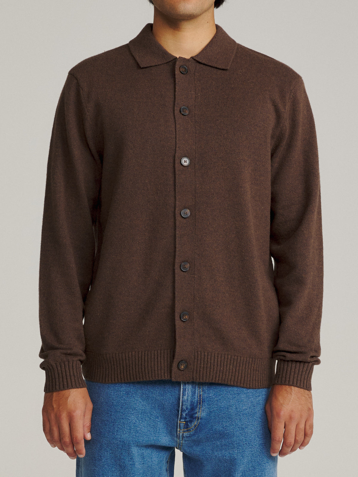 Katin Conor Sweater in Heather Brown, on model, front #color_heather brown