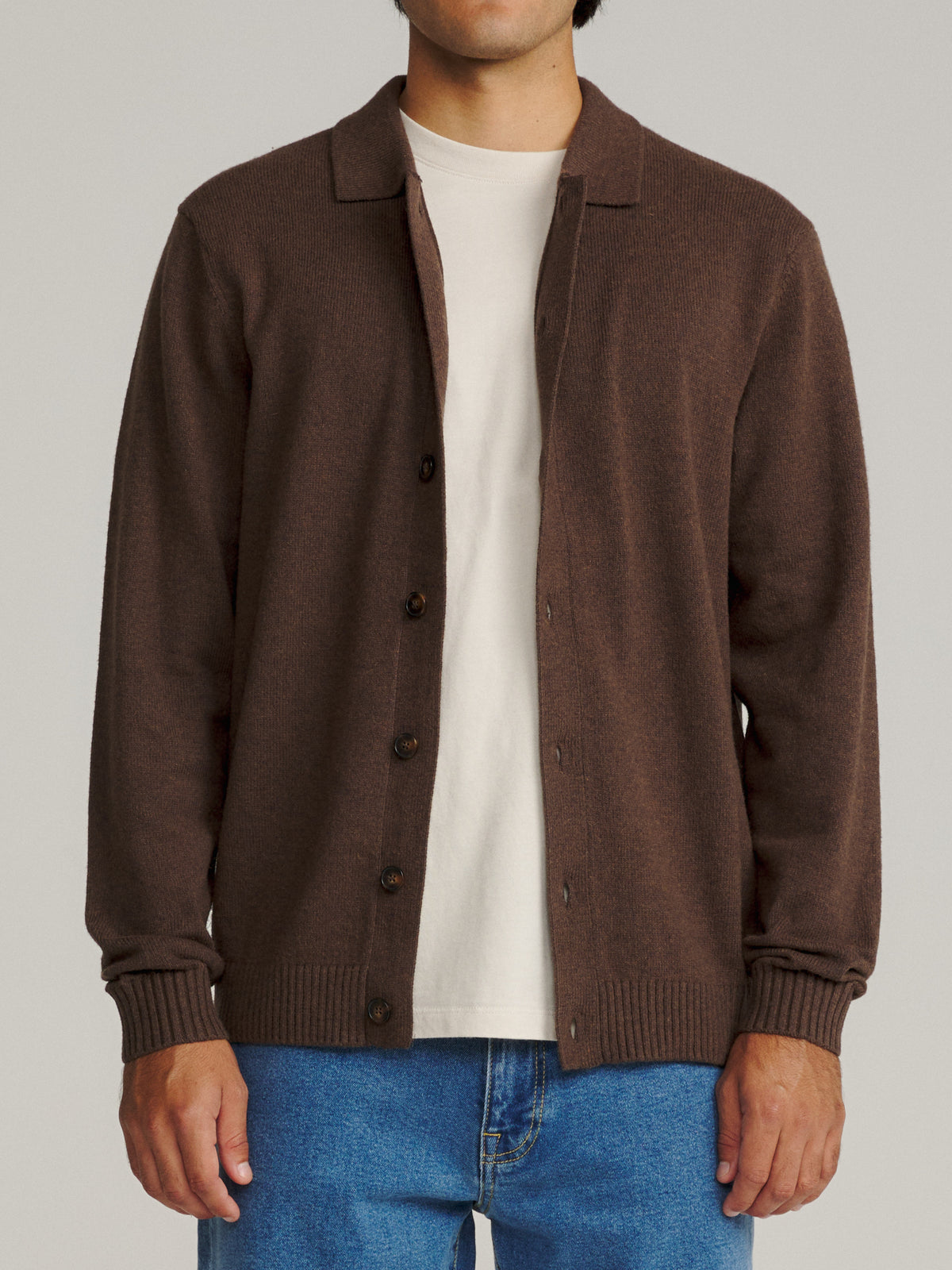 Katin Conor Sweater in Heather Brown, on model, front, alternate #color_heather brown