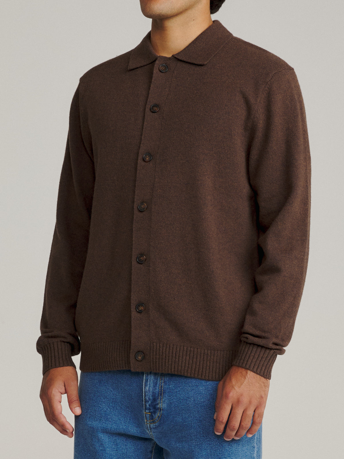 Katin Conor Sweater in Heather Brown, on model, side #color_heather brown