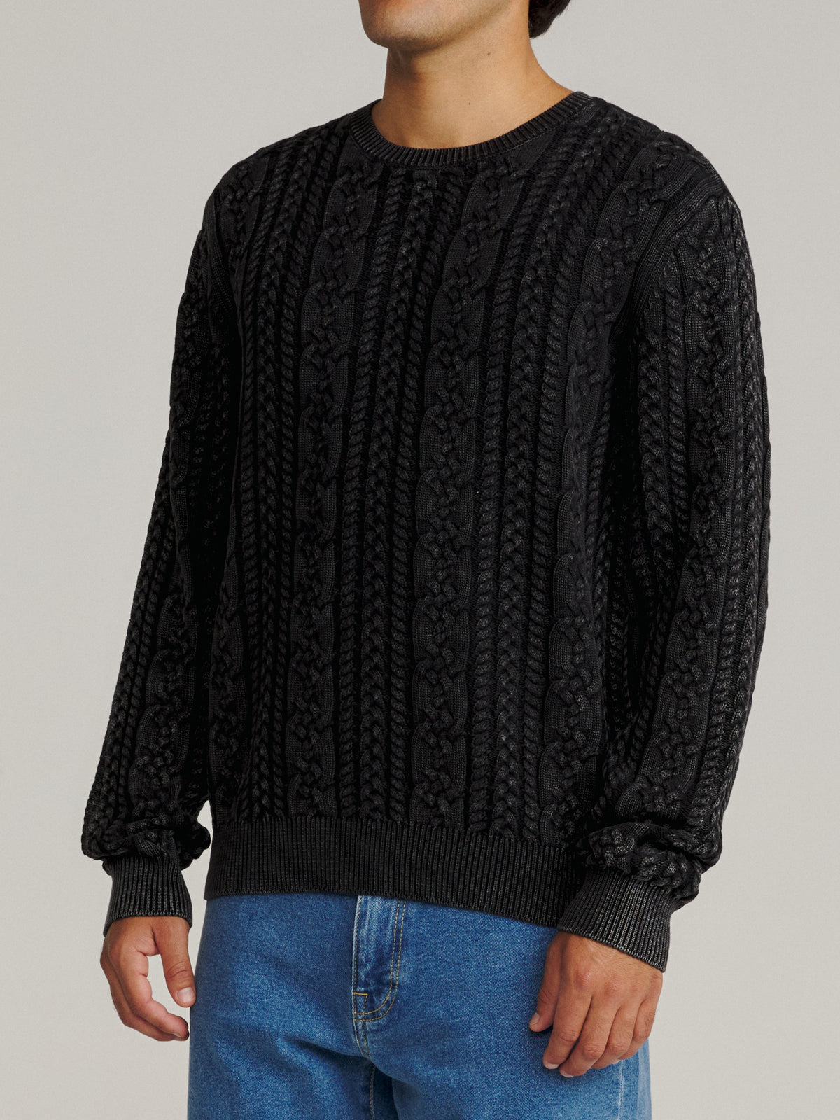 Katin Fisherman Sweater in Black Wash, on model, side #color_black wash