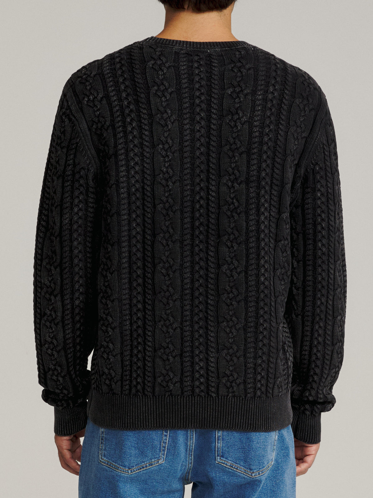 Katin Fisherman Sweater in Black Wash, on model, back #color_black wash