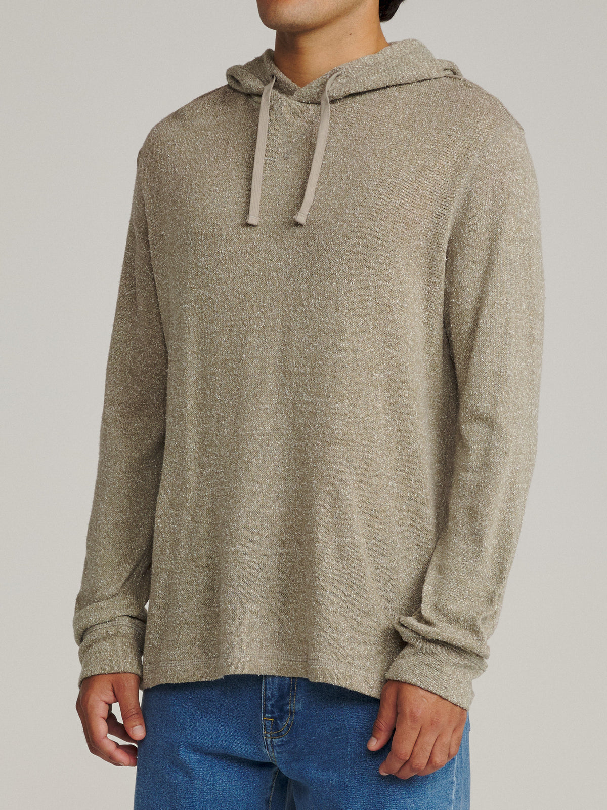 Katin Sock Hood Sweater in Light Olive, on model, side #color_light olive